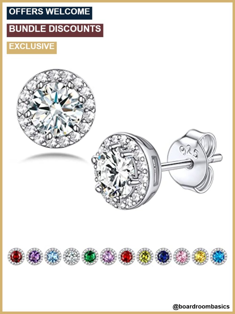 925 Sterling Silver Birthstone Stud Earrings Sparkling Solitaire Style